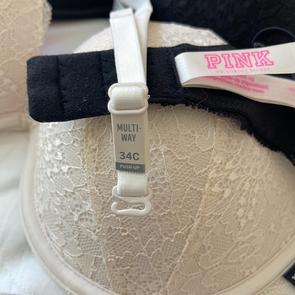 2 like new Victoria’s Secret lace multi-way PINK black and cream bras - Picture 5 of 6